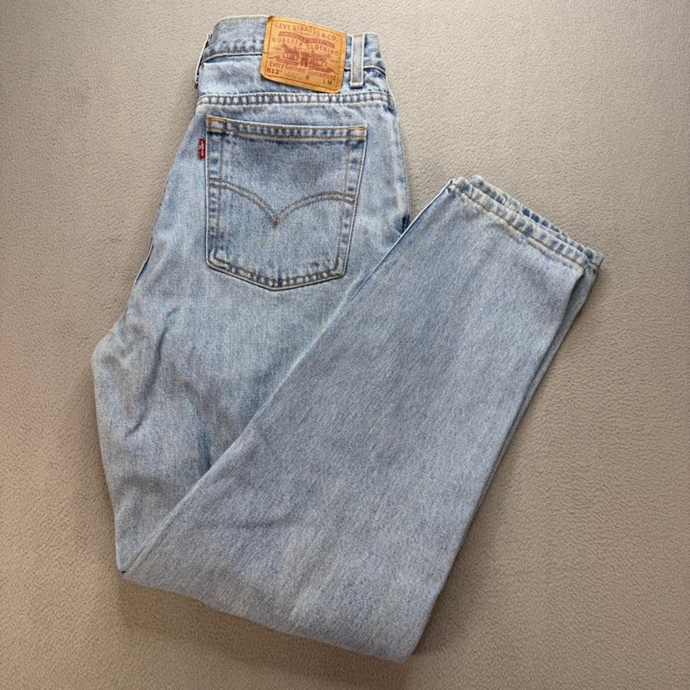 Vintage Levis 512 Jeans Slim Fit Tapered Leg Womens 15 Jr M Light Wash Blue Y2K